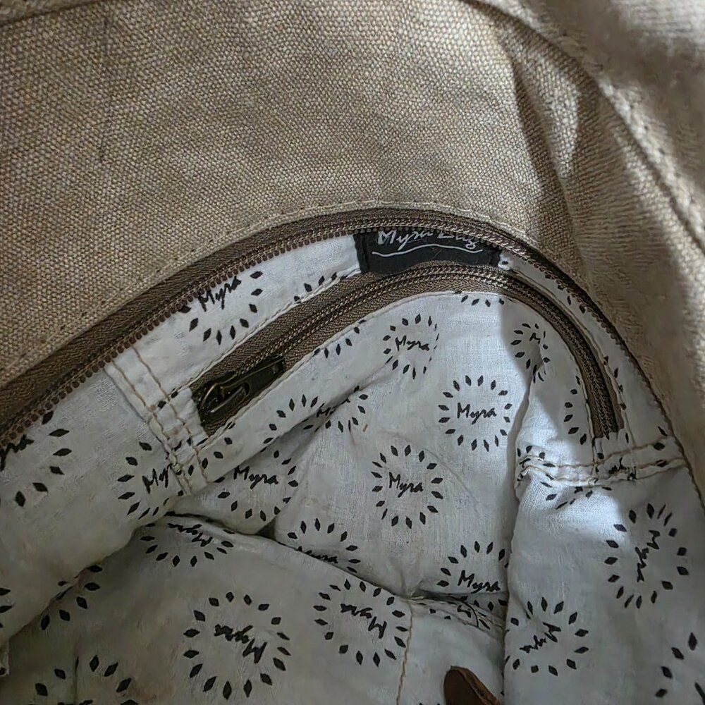 Myra Country Charm Upcycled Canvas & Leather Beige Brown Shoulder Crossbody Bag - Picture 10 of 12